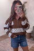 Stripe Patchwork Polka Dot Quarter Zip Long Sleeve Top