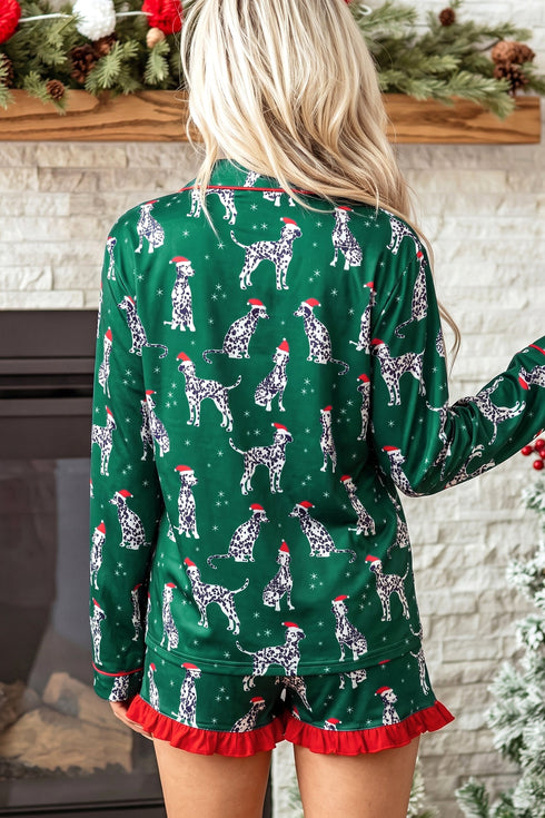 Dog Print Long Sleeve Two Piece Shift Lounge Set