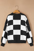 Acrylic Seamed Checkered Pattern Bishop Sleeve Sweater