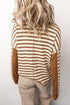 Striped Waffle Knit Round Neck Long Sleeve Top