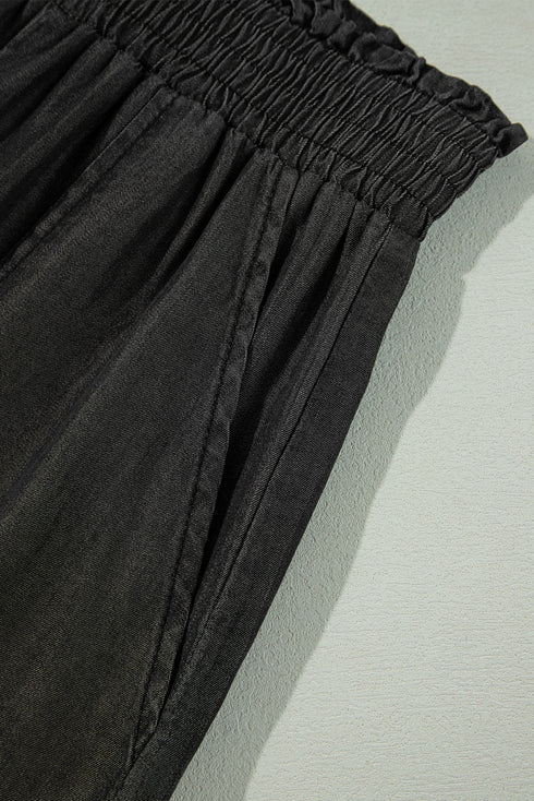 Soft Denim Smocked High Waist Wide Leg Jeans