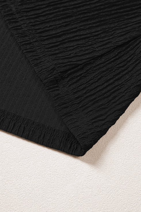 Ruffle Trim Solid Textured Short Sleeve Blouse
