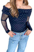Off Shoulder Polka Dot Mesh Long Sleeve Sheath Top