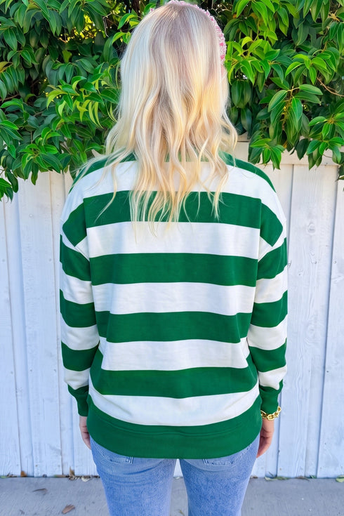 Holly Jolly Letter Embroidered Stripe Pullover Sweatshirt