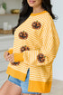 Sequin Pumpkin Face Stripe Split Side Long Sleeve Tee