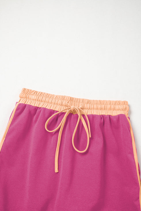 Paneled Loose Pullover And Lace Up Skort Two Piece Set