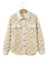 Checkered Corduroy Trim Metal Button Sherpa Jacket