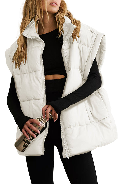 Solid Casual Oversized Stand Neck Puffer Vest
