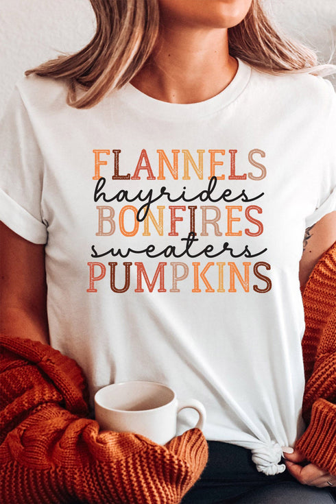 Polyester Flannels Bonfires Pumpkin Letter Print Tee
