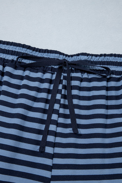 Striped Long Sleeve Drawstring Waist Coordinated Pant Set