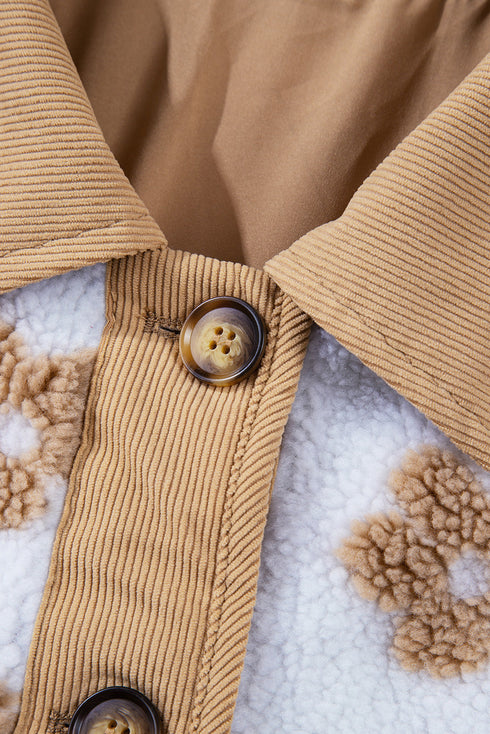 Flower Pattern Button Up Sherpa Fleece Jacket