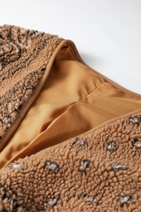 Sherpa Fleece Paisley Print Pocketed Western Vest