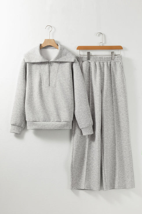 Zip Sailor Collar Pullover Seam Detail Athleisure Pant Set
