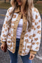 Flower Pattern Button Up Sherpa Fleece Jacket
