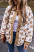 Flower Pattern Button Up Sherpa Fleece Jacket