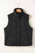 Solid Quilted High Neck Button Up Pocket Vest