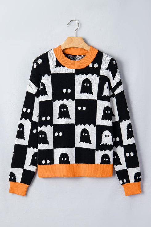 High Neck Drop Shoulder Geometric Print Sweater