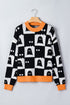 High Neck Drop Shoulder Geometric Print Sweater