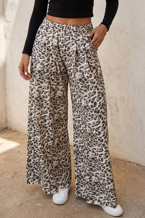 Leopard Print Wide Leg Full Length Pants