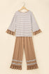 Striped Ruffle Sleeve V Neck Drawstring Pant Set