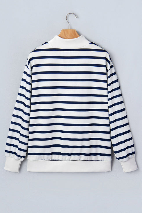 Striped Sequin Rugby Print Mock Neck Sweatshirt