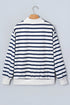 Striped Sequin Rugby Graphic Mock Neck Athletic Sweatshirt