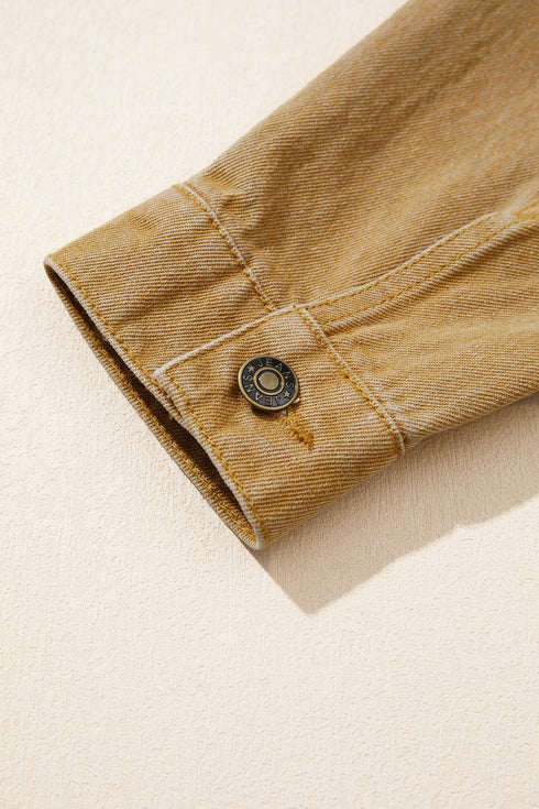 Metal Button Front Collared Long Sleeve Western Jacket