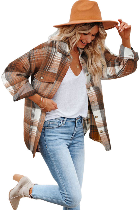 Casual Plaid Print Flap Pocket Button Down Shacket