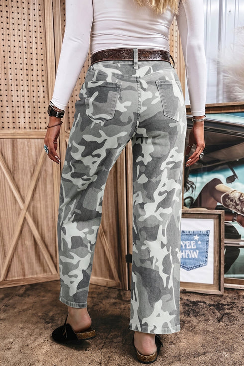Elastane Camo Pattern Cotton Denim Shift Jeans