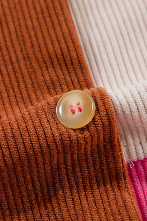 Casual Curved Hem Corduroy Pocket Shirt Jacket