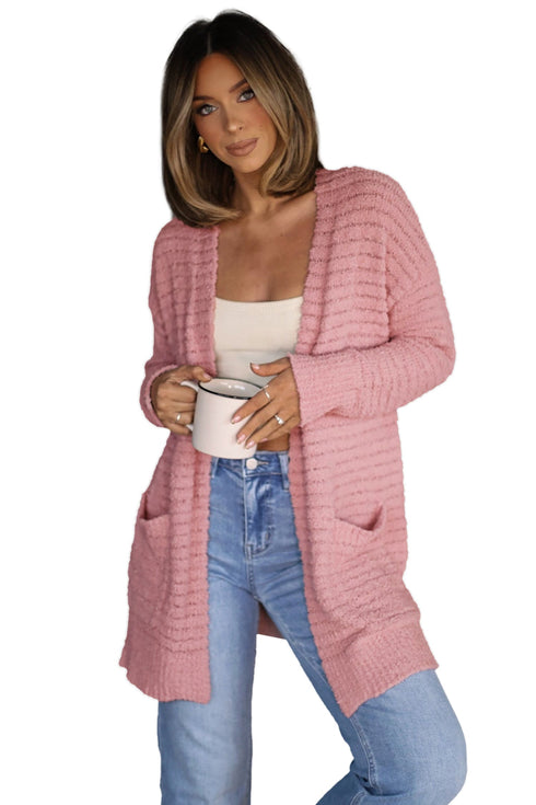 Open Front Soft Fuzzy Ribbed Sweater Cardigan