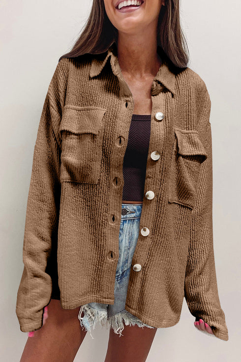 Casual Textured Corduroy Long Sleeve Button Down Jacket