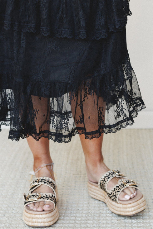 Polyamide Elastane Elegant Ruffle Lace Tiered Skirt