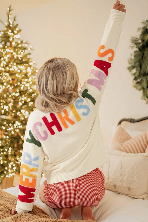 Slogan V Neck Button Front Embroidered Knit Cardigan