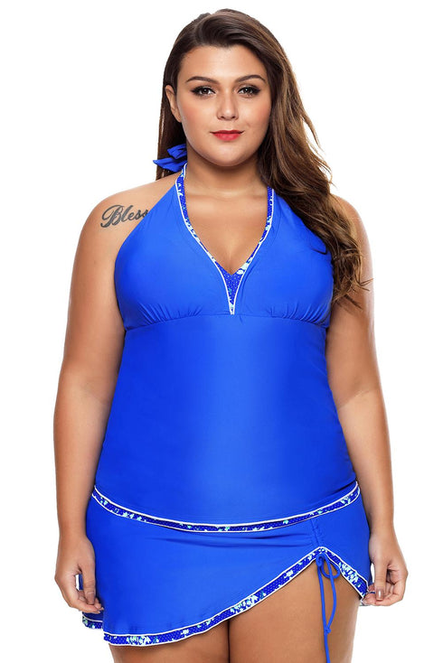 Empire Waist Halter V Neck Skirted Tankini Set