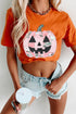 Patchwork Pumpkin Graphic Short Sleeve Round Neck Tee