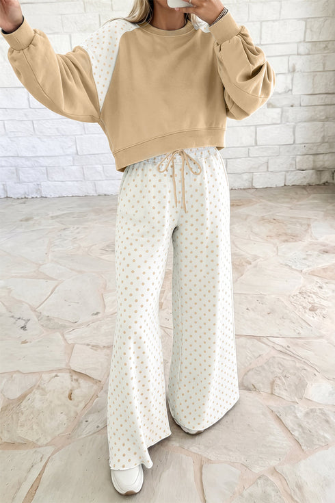 Polka Dot Patchwork Long Sleeve Pant Set