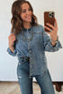 Western Long Sleeve Shirt Collar Tunic Denim Jacket