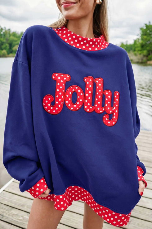 Polka Dot Letter Print Mock Neck Sweatshirt