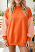 Mock Neck Plaid Pattern Sleeve Loose Tunic Sweatshirt