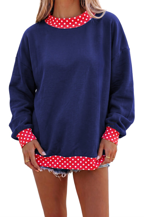 Mock Neck Plaid Pattern Trim Oversized Sweatshirt