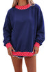 Mock Neck Plaid Pattern Trim Oversized Sweatshirt