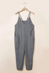 Exclusive Textured Ribbed Sleeveless V Neck Pocketed Jumpsuit