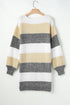 Striped Knit Boat Neck Balloon Sleeve Sweater Dress