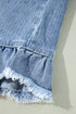 Casual Ruffle Raw Hem Flap Pocket Denim Jacket