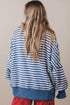 Striped Trim Raw Seam Split Hem Loose Pullover Sweatshirt