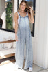 Washed Frayed Exposed Seam Wide Leg Denim Overall Jumpsuit