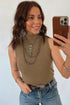 Western Ribbed Knit High Neck Sleeveless Waist Slim Fit Sweater Vest