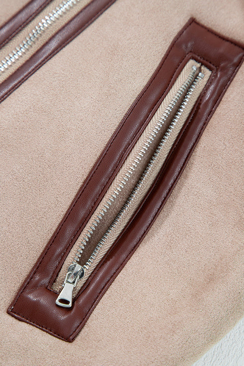 Modern Faux Suede Sherpa Lined Lapel Collar Vest