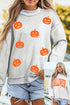 Pumpkin Face Print Mock Neck Pullover Sweatshirt